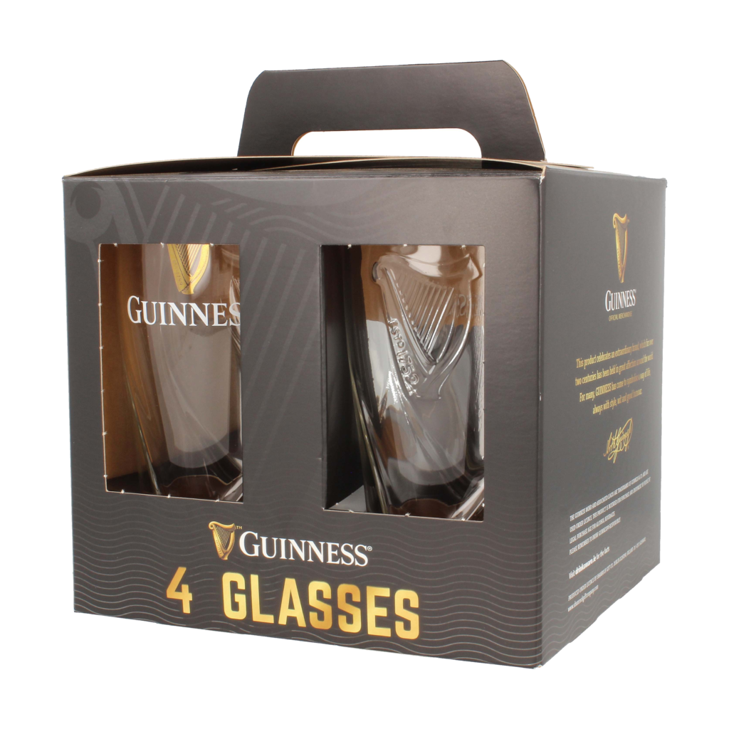 GUINNESS – EMBOSSED PINT GLASSES (18 OZ) (4-PACK)