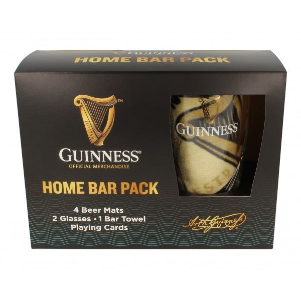 GUINNESS – HOME BAR PACK (2 PINT GLASSES, BAR TOWEL & PLAYING CARDS)