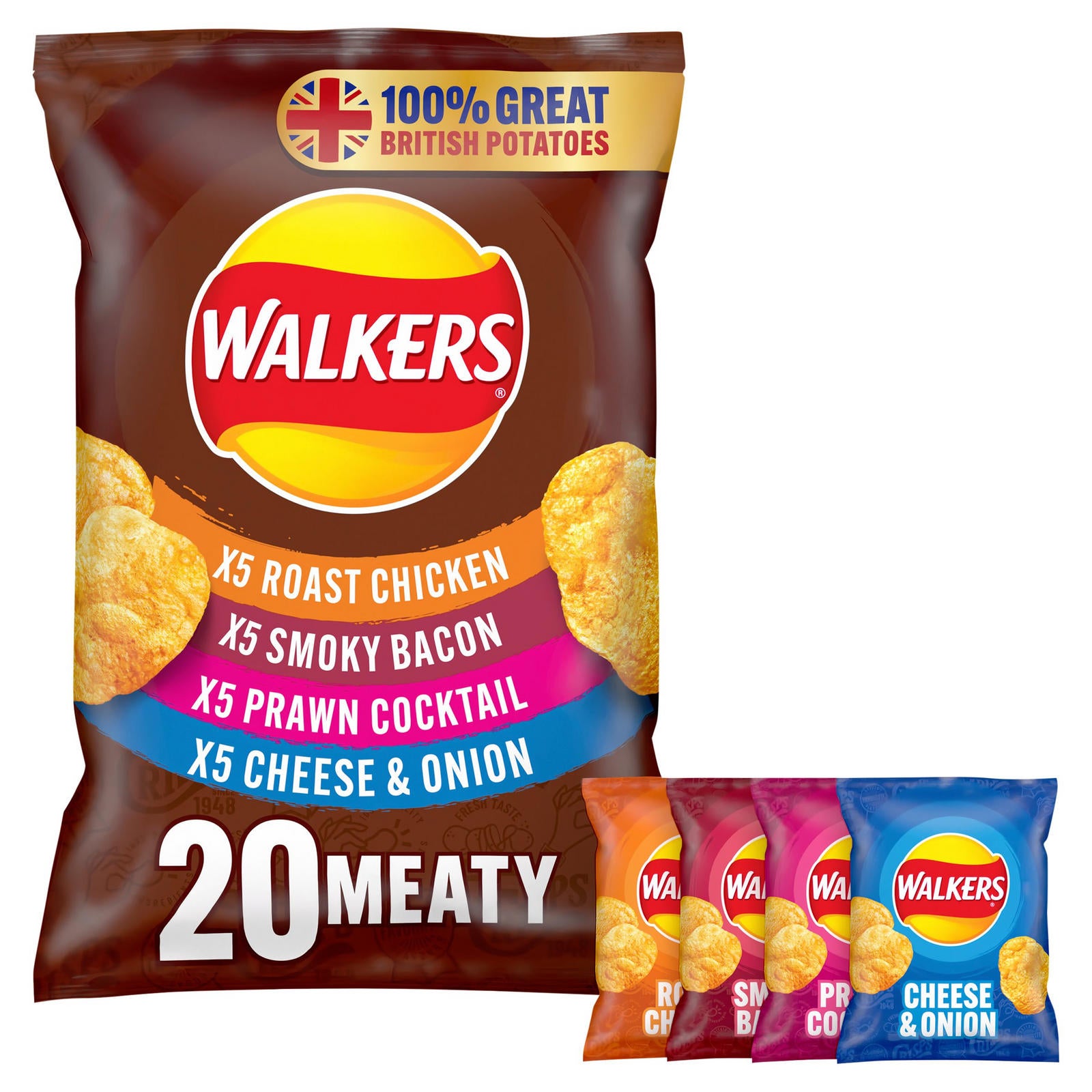 Walkers Meaty Variety Multipack Crisps 20 X 25g